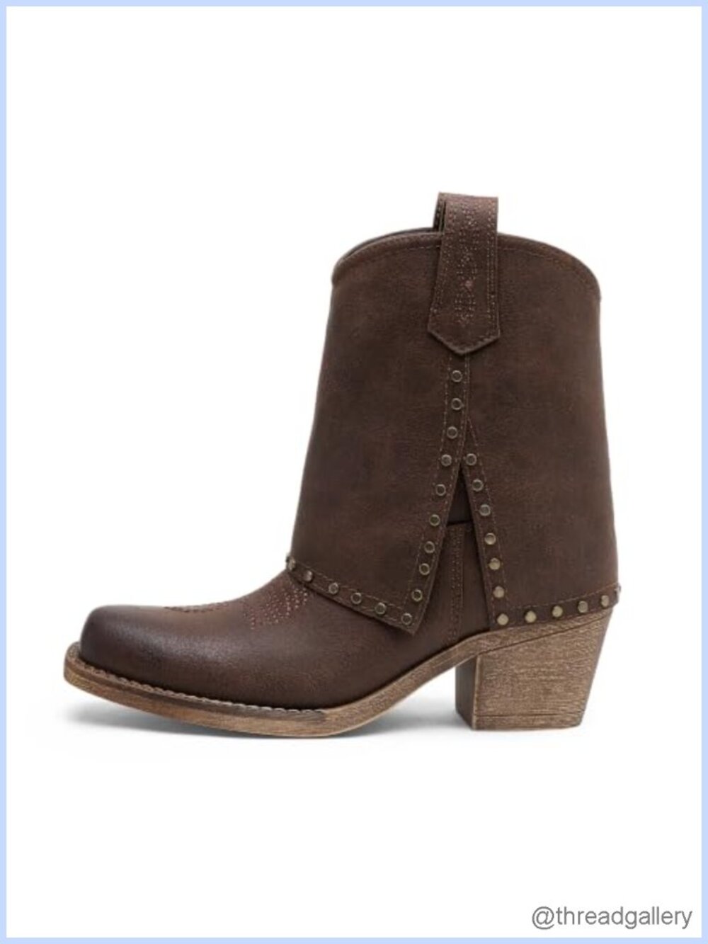 Women's Western Studded Square Toe Low Block Heel Ankle Booties